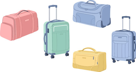 Colorful Luggage Set with Suitcases and Travel Bags in Pastel Shades