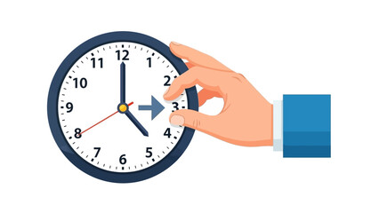 Hand adjusting a clock to show the time change for daylight saving or scheduling appointments