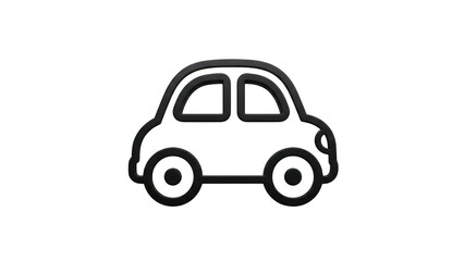 Fototapeta premium Simple black and white outline icon of a small, cute cartoon car isolated on transparent background for transportation or travel concept design