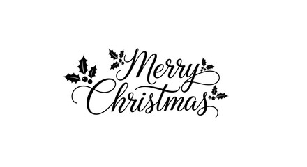 Elegant Merry Christmas text with holly leaves decoration.