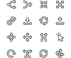 a collection of minimalist arrow and direction icons in black outline style ideal for user interface design on transparent background silhouette high quality professional detailed modern