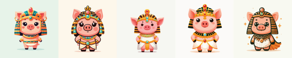 cute pig vector in Cleopatra costume