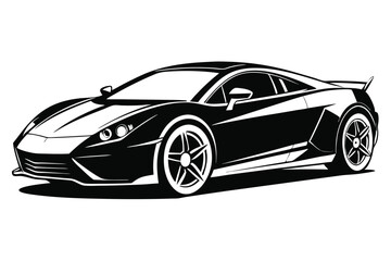 Modern super car is artistically stylized with bold black and white contrast shading