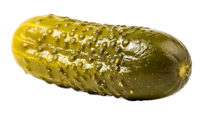 Close-up of a delicious, crisp, pickled cucumber, a savory gherkin snack isolated on a pure white background
