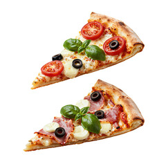 Two pizza slices with fresh toppings
