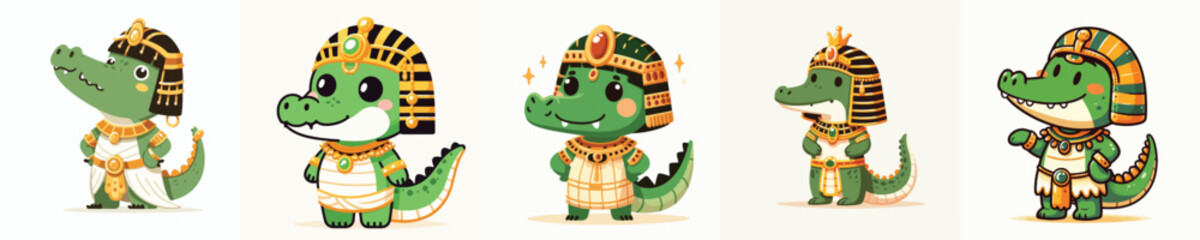 cute crocodile vector in cleopatra costume