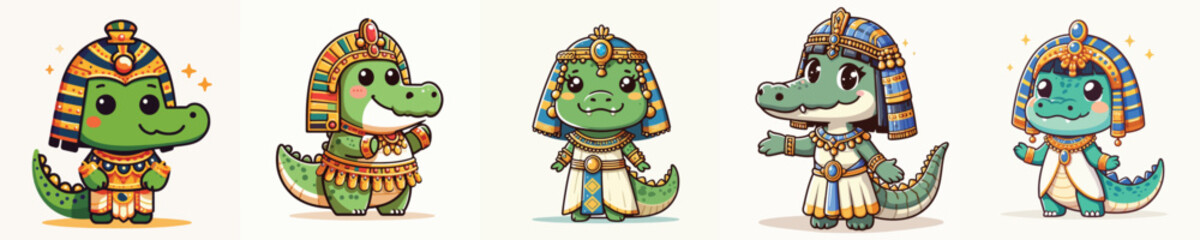 cute crocodile vector in cleopatra costume
