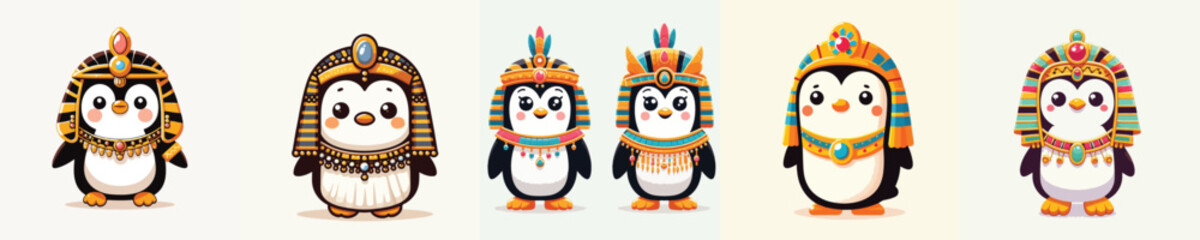 cute penguin vector in cleopatra costume