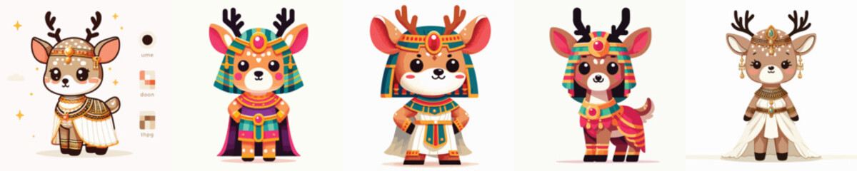 Naklejka premium cute deer vector in cleopatra costume
