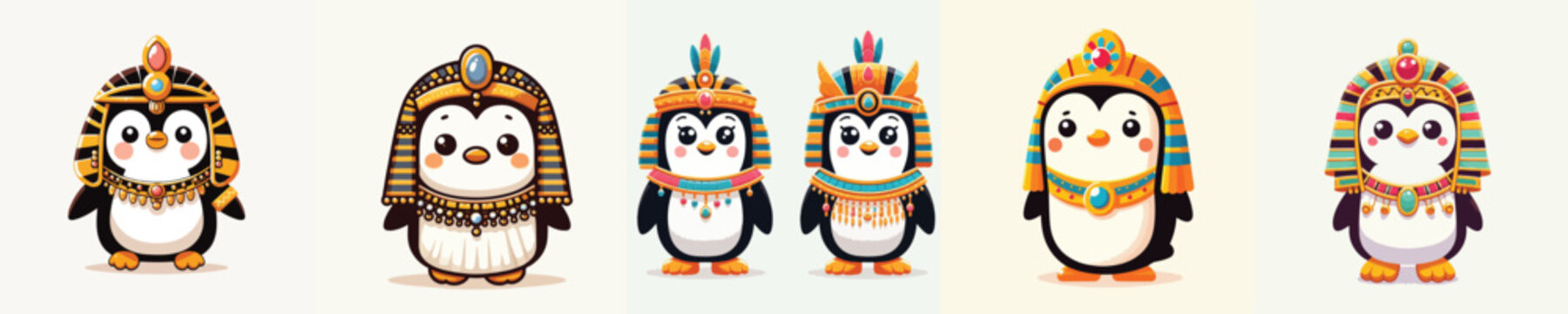 cute penguin vector in cleopatra costume