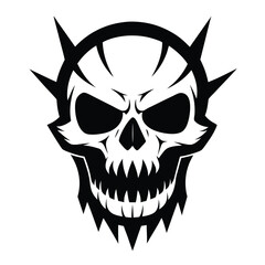 Sharp spikes encircle the scary skull showing teeth in monochrome, creating an edgy vibe
