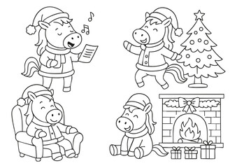 Cute Winter Farm Animals Christmas Coloring Art