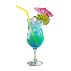 Vibrant Blue Tropical Drink with Umbrella and Lime