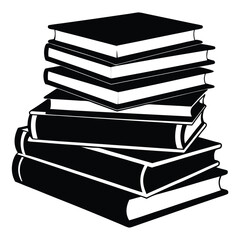 A monochrome stack of books create abstract shapes in a vertical composition