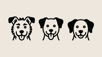 Obraz premium Three dog faces with different ear styles and tongues sticking out in a row on a light background