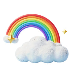 Vibrant Rainbow and Cloud with Stars