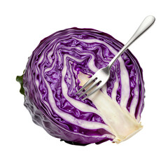 Vibrant Purple Cabbage Sliced with a Fork