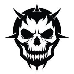 Black and white skull encircled by sharp spikes creates an intimidating and dangerous look