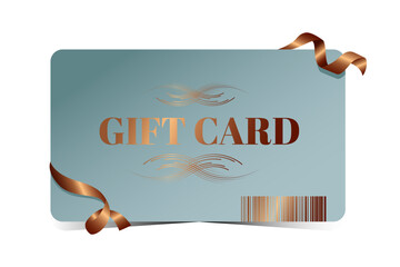 Elegant gift card with golden ribbon and barcod
