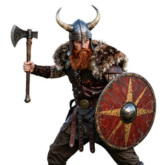 Viking Warrior with Axe and Shield in Traditional Armor