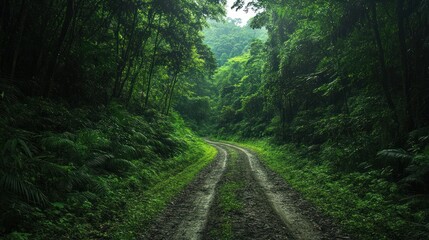 Fototapeta premium Lush tropical forest pathway, a journey into nature's embrace exploration