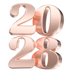Luxurious rose gold 3D numbers representing the year 2028, perfect for New Year celebrations and future designs.