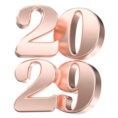 Elegant 3D Rose Gold Number 2029 Isolated for New Year Celebration and Future Design.