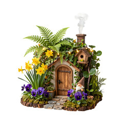 Whimsical Fairy House with Flowers and Gnome