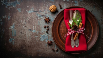 Rustic Holiday Table Setting with Winter Spices