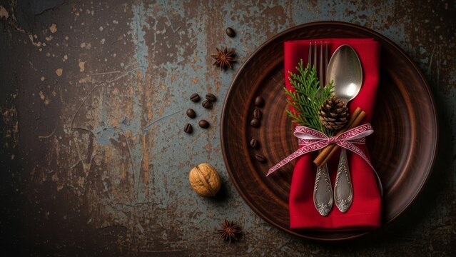 Rustic Holiday Table Setting with Festive Spices