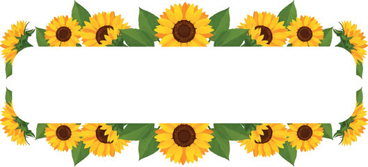 Decorative banner adorned with a vibrant arrangement of sunflowers, perfect for summer-themed invitations and artistic projects