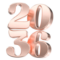 Elegant Rose Gold 3D Text Stacked Numbers 2036 Isolated, Reflecting Future and Prosperity.