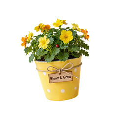 Yellow Potted Flowers with Bloom and Grow Tag