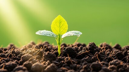 Tender seedling emerging in rich soil under a warm glow, symbolizing growth, hope, and the beauty of new beginnings in nature's embrace