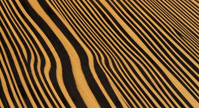 Abstract flowing lines of black and gold create a dynamic visual texture, showcasing a rhythmic pattern and undulating waves, giving a modern and artistic effect. The contrast enhances the depth and