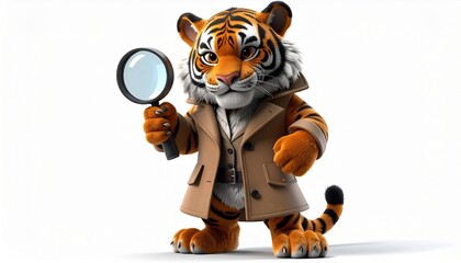 Tiger Detective with Magnifying Glass A Curious Animal Character