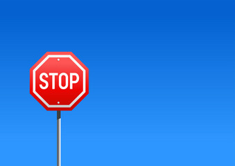 Stop road sign against the clear blue sky. Realistic illustration
