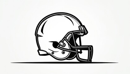 Fototapeta premium Black outline illustration of football helmet in side view on white background. Simple graphic design shows sport protection headgear. Minimalist icon for team logo. Monochrome art represents play.