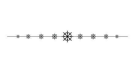 Minimal horizontal divider with delicate black snowflakes aligned along a thin line on a clean white background, ideal for Christmas invitations, greeting cards, web banners, page borders and winter © bibin
