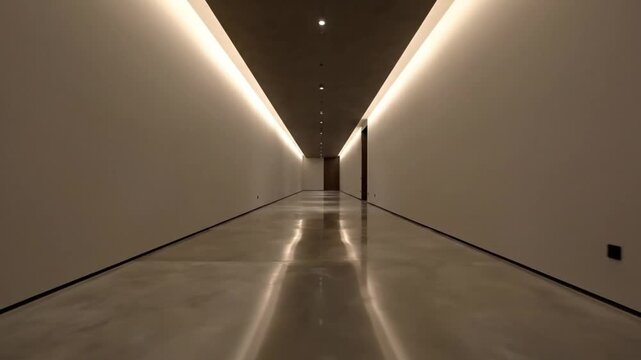Modern hallway with sleek design and ambient lighting creates a sense of depth and sophistication for a stylish interior design project