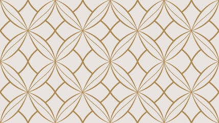 Fototapeta premium Beige background with a repeating pattern of gold geometric shapes and intersecting curved lines design