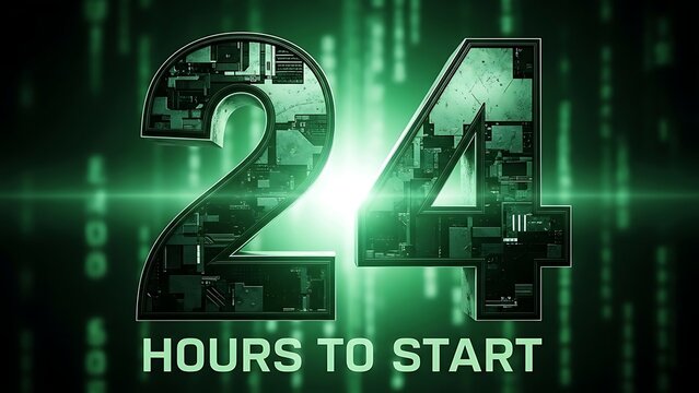Countdown timer twenty four hours to start with matrix background