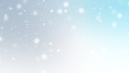 Winter background with soft falling snow and glowing orbs over a light blue gradient. Ideal template for christmas cards, new year promotions, and festive social media graphics