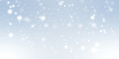 New Year background featuring diffused bright lights and falling snow over a light blue winter gradient. Perfect for seasonal marketing campaigns, website backdrops, and video overlays