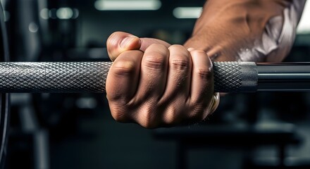 Grip strength person ready to lift heavy barbell in gym, intense workout, fitness commitment, body building, powerlifting, strong man, exercise