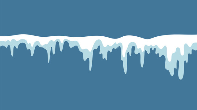 Illustration of a white snow cap with icicles hanging down against a blue background cartoon style