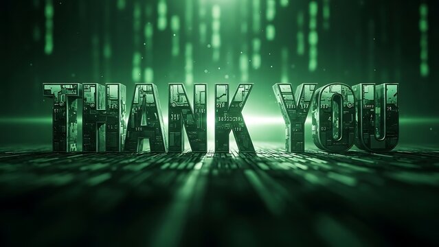 Thank you in chrome letters with green light streaks background
