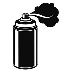 Black spray paint can releases a cloud of paint in monochrome style