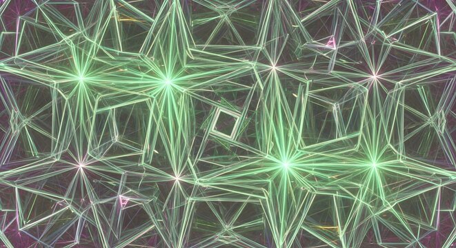 Stunning geometric starburst pattern with vibrant green light, perfect for modern designs and creative projects needing a dynamic, energetic backdrop - Powered by Adobe