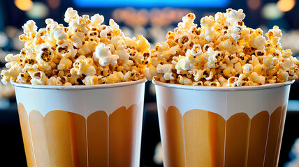 Two buckets of popcorn close-up